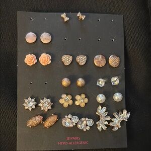 NWT VINTAGE RETRO 13 pairs Elegant copper & rose gold costume Stud Earring Set